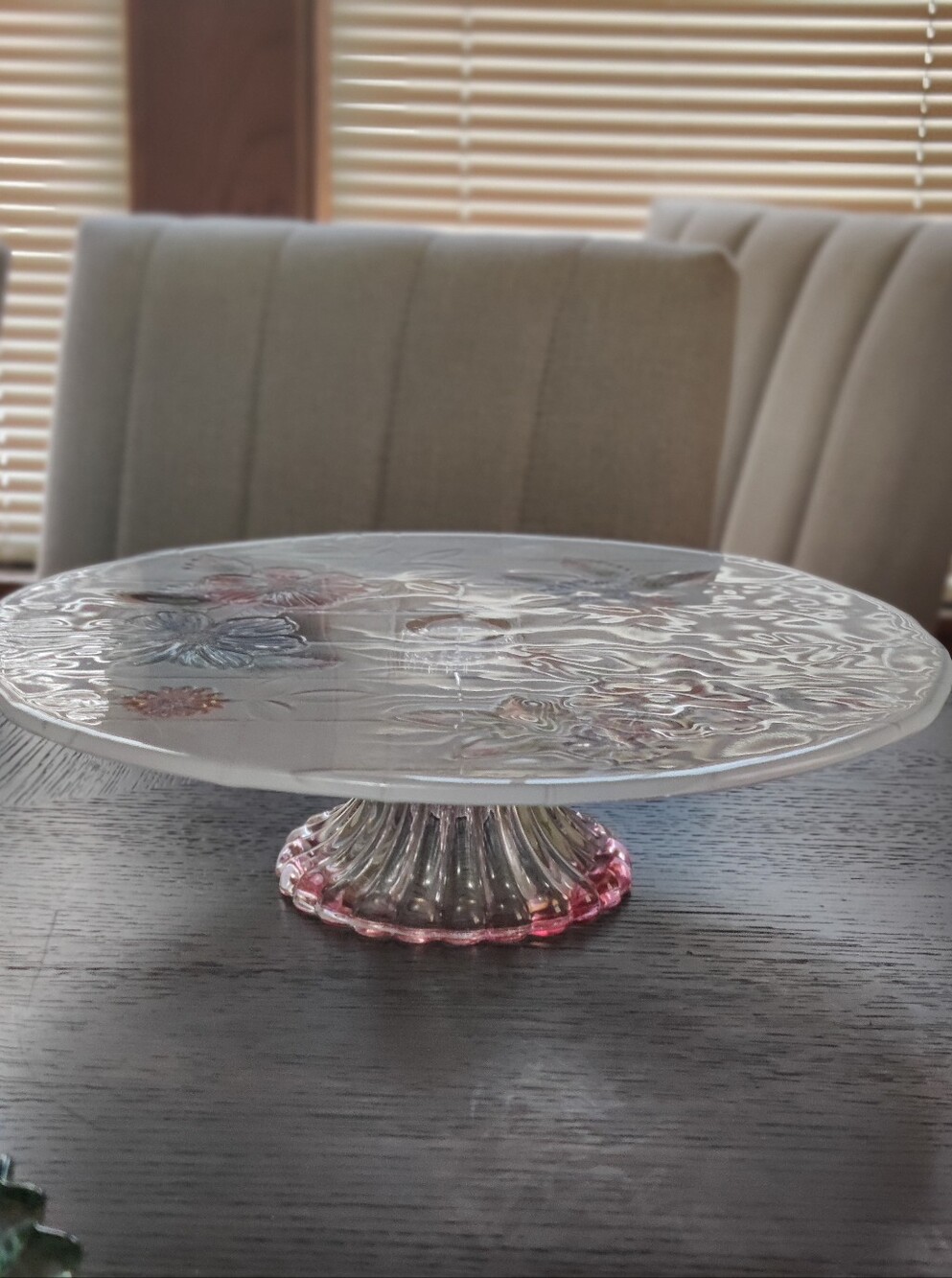 Mikasa Pedestal Cake Plate with Pink Ribbed Base